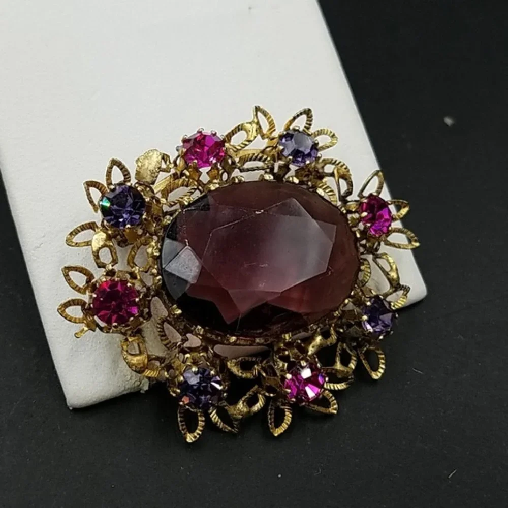 Vintage Austria Fuschia & Purple Rhinestone Brooch